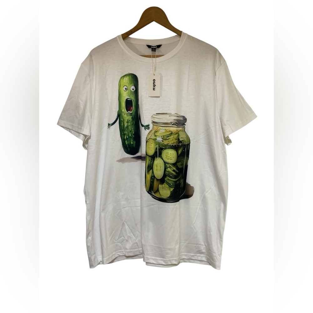 -NWT-Ouku Men's Pickle & Jar of Pickles Graphic T-Shirt White Size XXL